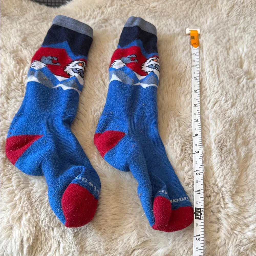 Smartwool Socks Kids Large Wool Yeti Blue Red Skiing